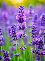 Fototapeta premium Colorful Lavender Blooms on a Stem in a Field of Green