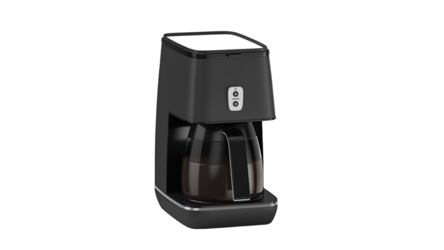 A sleek black coffee maker designed for brewing fresh coffee efficiently.