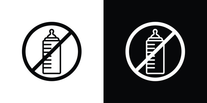 Feeding bottle forbidden icon in black. flat graphic vector icon