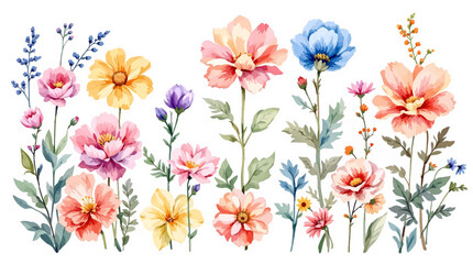 Set Spring flowers and butterflies Watercolor