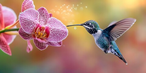 Hummingbird and Orchid Vibrant Nature Photography