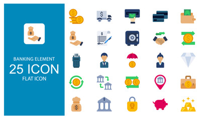 Bank Solid Flat Design Icon vector illustration bundle. Solid flat Design icon Package.