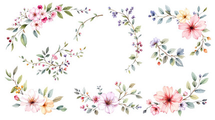 Fototapeta premium Set of colorful floral elements watrecolor