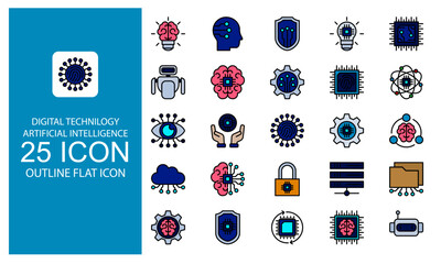 Digital Technilogy Artificial Intelligence Outline Flat Icon