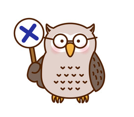 ×の札を持つフクロウのかわいいイラスト（ベクター）