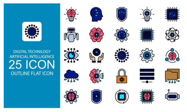 Digital Technilogy Artificial Intelligence Outline Flat Icon