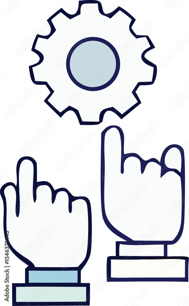 Aufkleber two hands interacting with a cogwheel a visual representation of user interaction and system configu