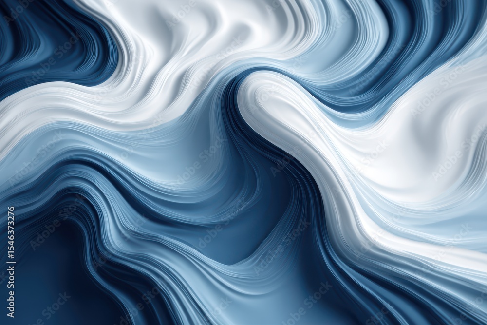 Poster a mesmerizing abstract background featuring fluid blue and white waves, creating a serene and elegan