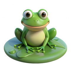 Fototapeta premium 3D Cartoon frog isolated on transparent background, for stickers and design.