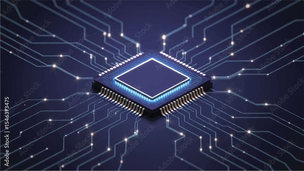 Poster digital illustration of a powerful computer microchip