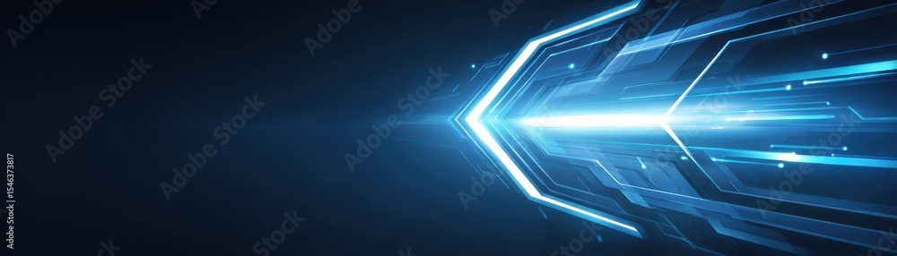 Poster blue abstract design with futuristic light streaks creating a sense of speed and technology.
