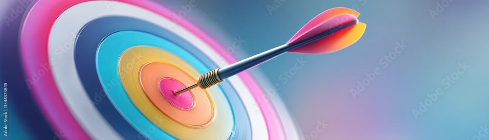 Poster a dart hitting the center of a colorful target, symbolizing precision and focus.