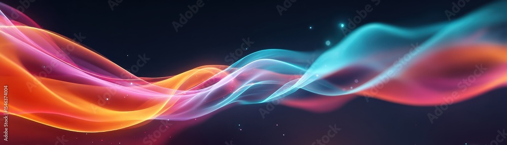 Poster vibrant flowing colors create a dynamic abstract wave pattern against a dark background, evoking ene