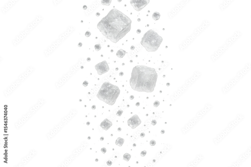 Poster ice cubes or sugar cubes falling with transparent background on checkered backdrop, perfect for pres