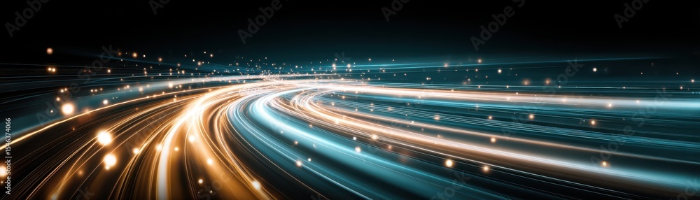 Aufkleber Dynamic light trails create an abstract representation of speed and motion in a dark environment.