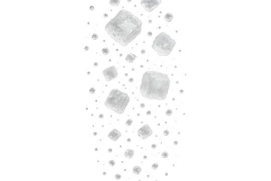 Ice cubes or sugar cubes falling with transparent background on checkered backdrop, perfect for presentations or websites