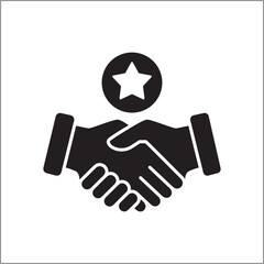 Handshake with star icon. Teamwork success icon. Cooperation symbol. Icon symbol of partnership, friendship, agreement. Vector illustration