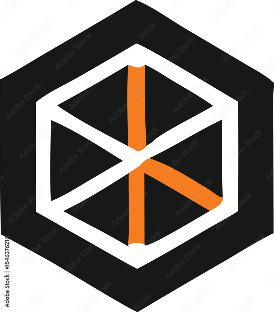 Poster abstract hexagonal design with orange and white lines on black background