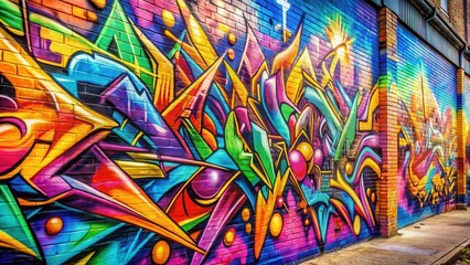 Spray graffiti art on a wall with vibrant colors and bold shapes
