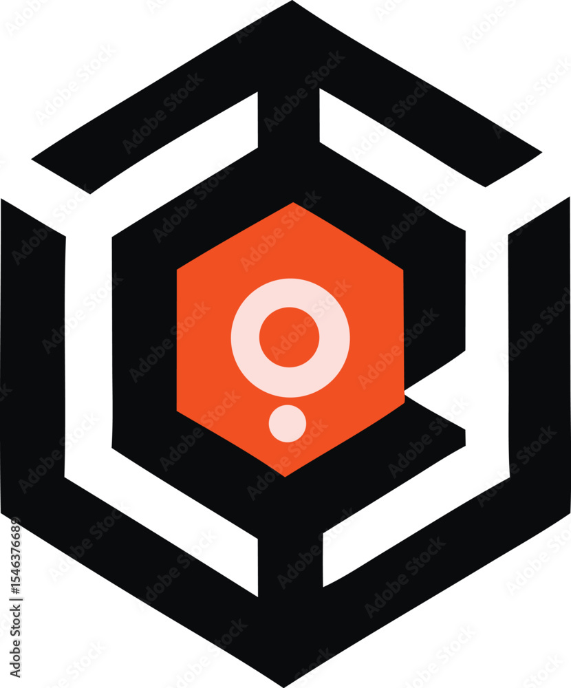 Poster abstract hexagonal logo design with black white and orange color scheme