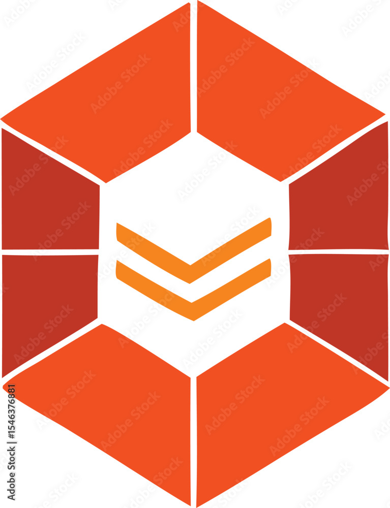 Poster abstract hexagonal design with double chevron arrow in orange and white