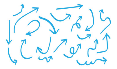 Arrows hand drawn doodle icons set. pencil arrow doodles set - hand drawn swirls, curved lines, chaotic pointers. Curved cartoon arrows sketches collection. Sign, Symbol, Hand drawn arrow collection
