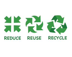 Vector reduce reuse recycle symbol set. Green icons on white background