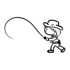 Rope whip cowboy isolated cute cartoon outline illustration