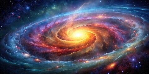 A swirling galaxy with vibrant hues and delicate tendrils of gas and dust