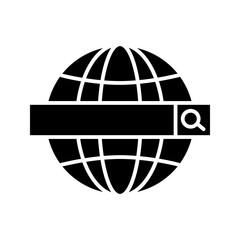  globe search icon white on background