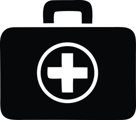 Simple black and white first aid kit icon graphic