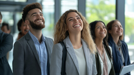 Happy black attendee in auditorium, community concept.
