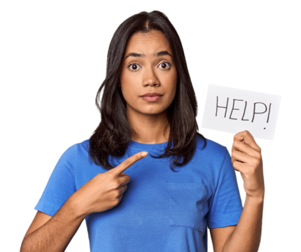 Young filipino woman requesting help