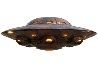 Classic flying saucer ufo spaceship isolated on transparent background