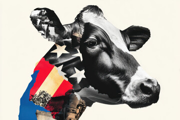 Obraz na płótnie Canvas American cow collage with USA flag and paper cutout elements