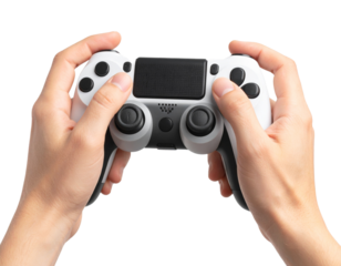 Hand Holding a Gaming Controller in Action Mode, Isolated on Transparent Background.
