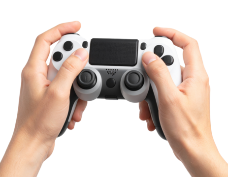 Hand Holding a Gaming Controller in Action Mode, Isolated on Transparent Background.