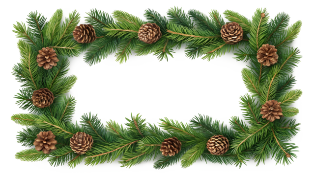 fir branches and pinecones arranged in garland. ai generated