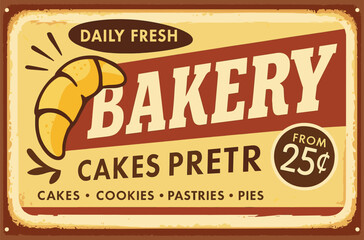 Bakery Sign Design - Croissant Vintage Poster - Bread Pastries Vector