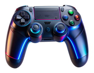 Futuristic RGB Gaming Controller with Neon Glow, Isolated On Transparent background.