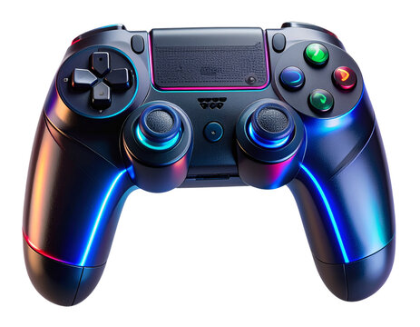 Futuristic RGB Gaming Controller with Neon Glow, Isolated On Transparent background.