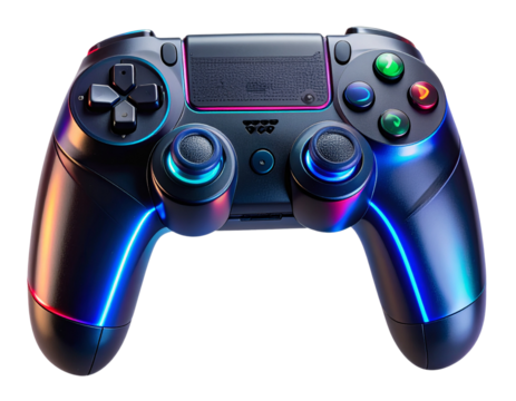 Futuristic RGB Gaming Controller with Neon Glow, Isolated On Transparent background.