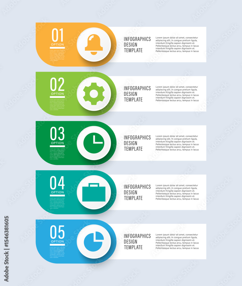 Aufkleber modern vertical infographic template with icons. five steps or processes vector infographic layout