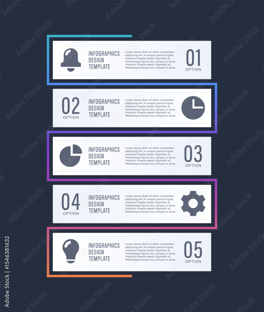 Poster vertical infographic template with five options. five steps process vector infographic layout.