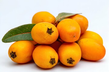 Vivid, plump loquat slices with glossy, tender skin atop a clean white backdrop.