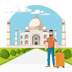 Traveler at the Taj Mahal with Luggage