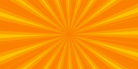 Abstract orange comic background. Art pop cartoon backdrop. Halftone effect pattern. Fun anime texture. Starburst manga style bg. Mark popart radial gradient. Spiral, swirl, comic rays.