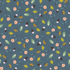 Echinacea flowers vector seamless pattern. Floral surface design of coneflowers, leaves and buds