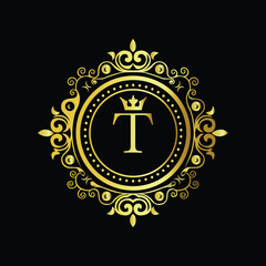 Golden zodiac sign icon set featuring scales of justice in a detailed vector illustration logo T design

