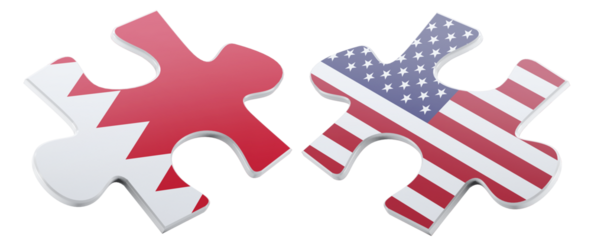 Illustrative image showcases a conceptual partnership between Bahrain and the United States of America, represented by two puzzle pieces adorned with each nation's flag